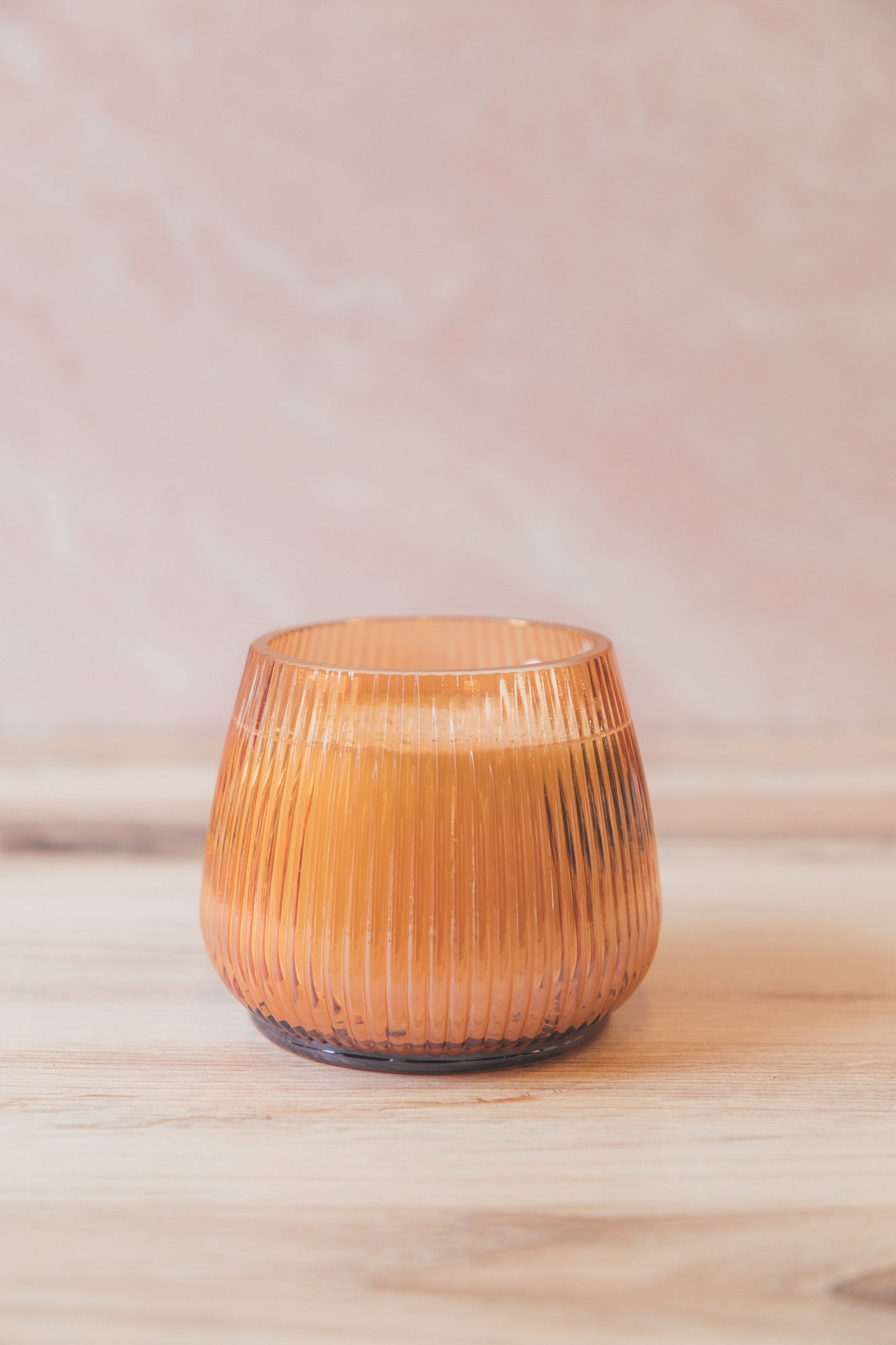 Lum 12 oz Lustre Orange & Fir Ribbed Glass Vessel Candle