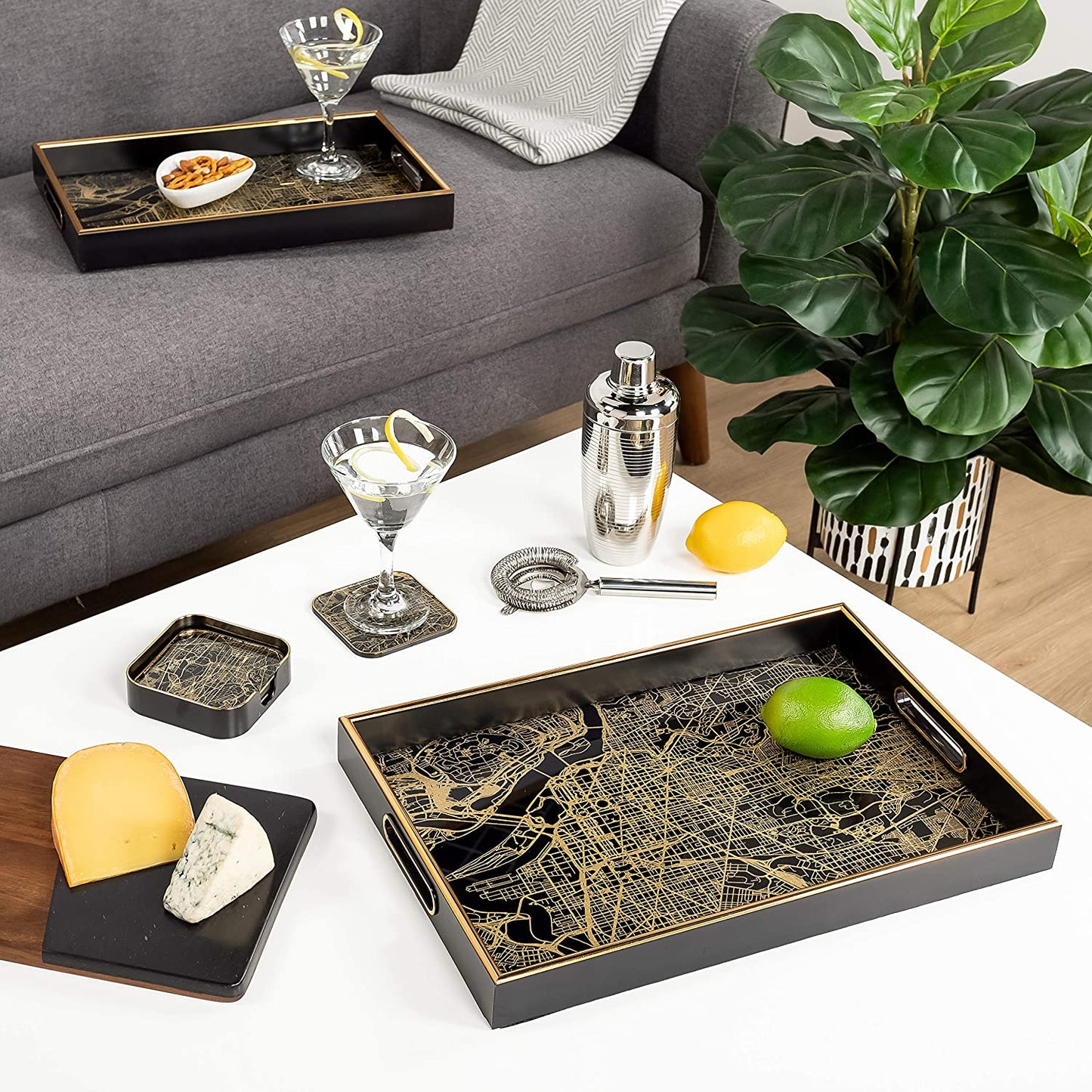 Savoy Gold Trim Rectangle Tray Small