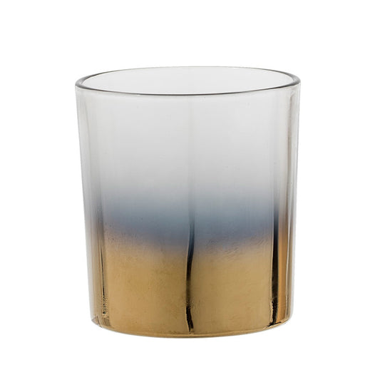 Glass Tealight Holder, Gold & Grey Ombre 3"H