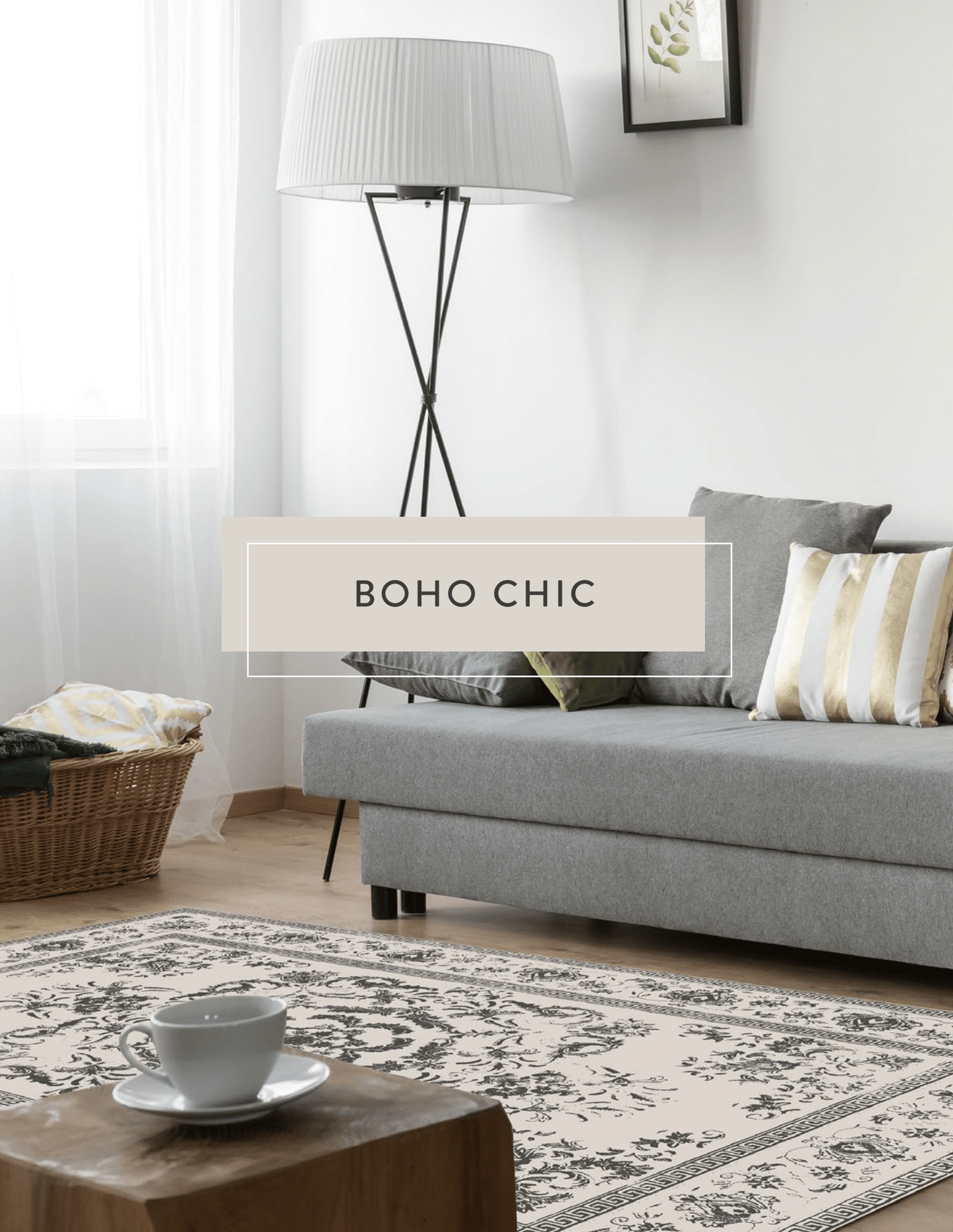 Beaumont Vinyl Floor Mat Cream & Grey Rug