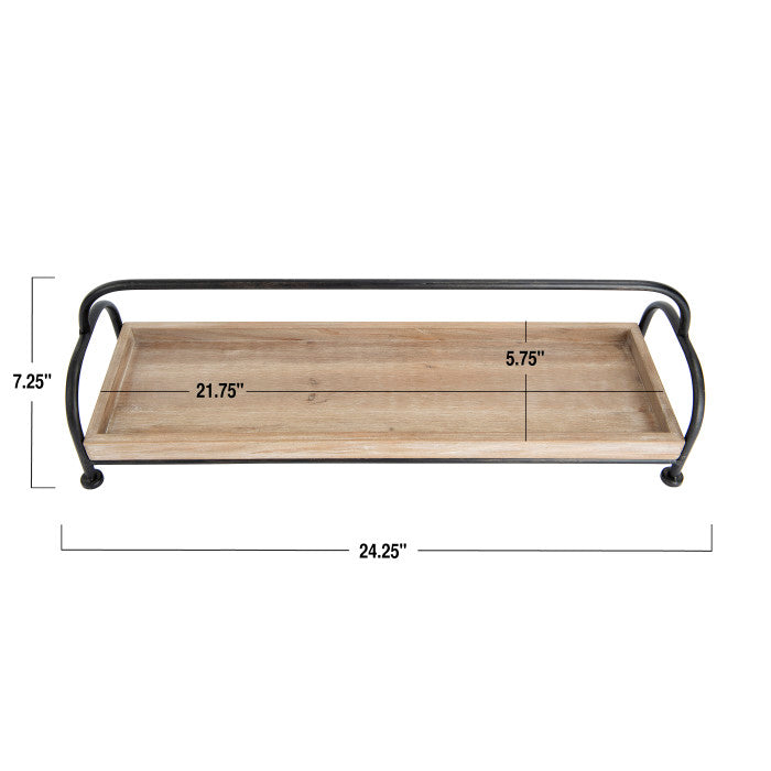 Wood Tray With Metal Stand 24-1/4"L
