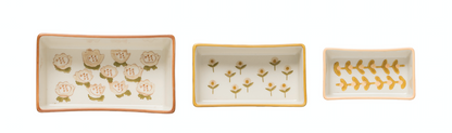 Hand-Stamped Ramekins w/ Floral Pattern Set of 3