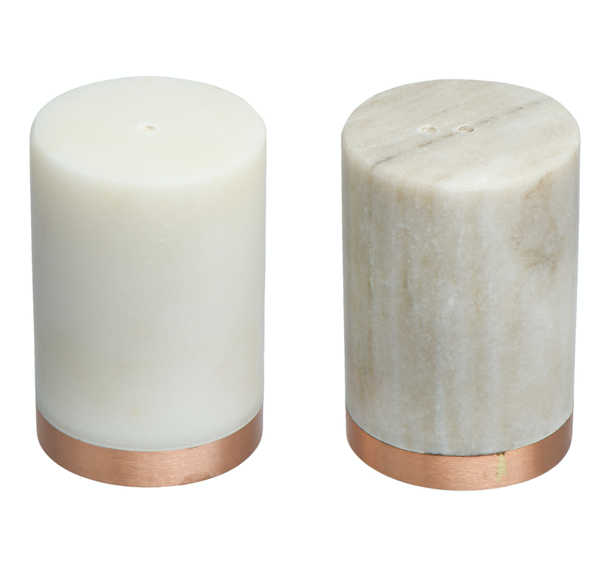 Marble salt shop and pepper shakers
