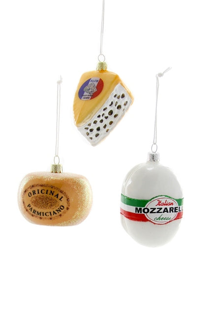 3 Assorted Cheeses Glass Ornament