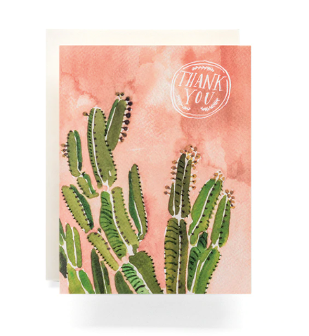 Coral Cactus Thank You Card