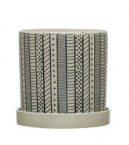 Planter with Saucer Pattern Black & White