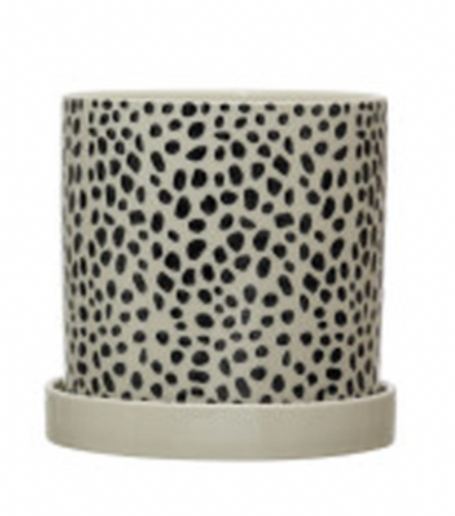 Planter with Saucer Pattern Black & White