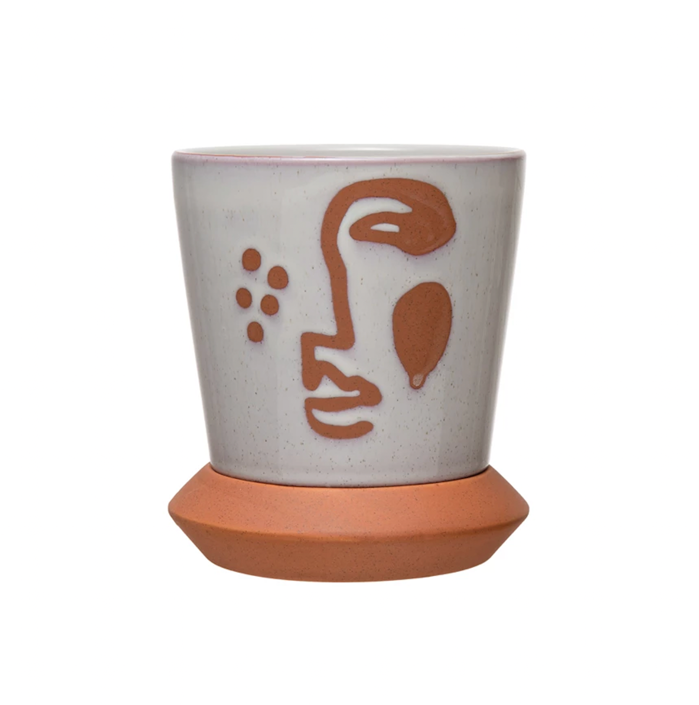 White Terra-Cotta Face Planter with Saucer