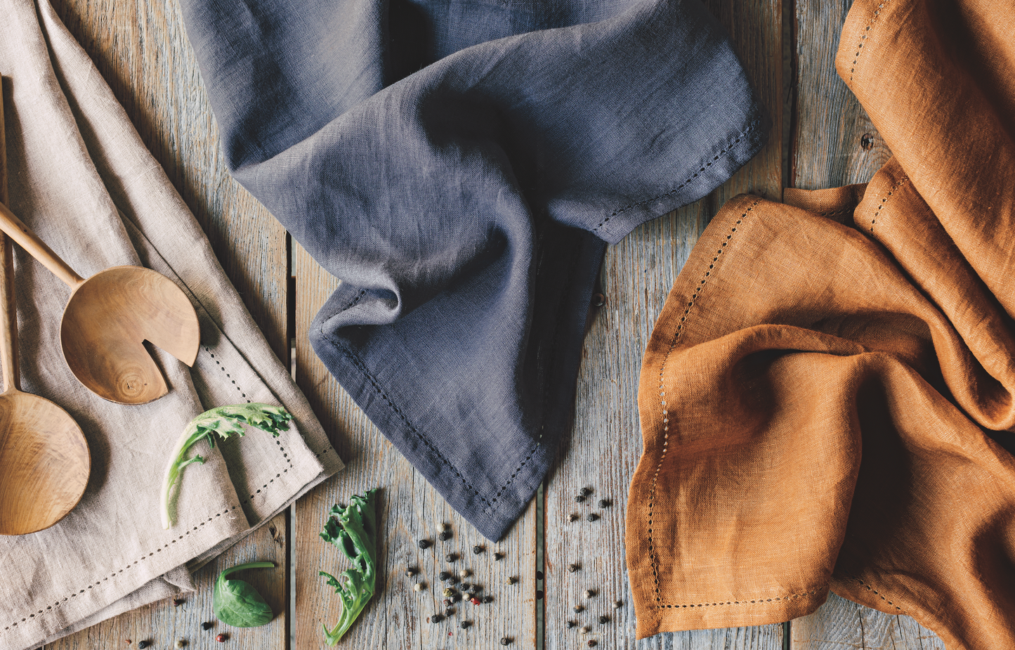 Linen Hemstitch Charcoal Tea Towel