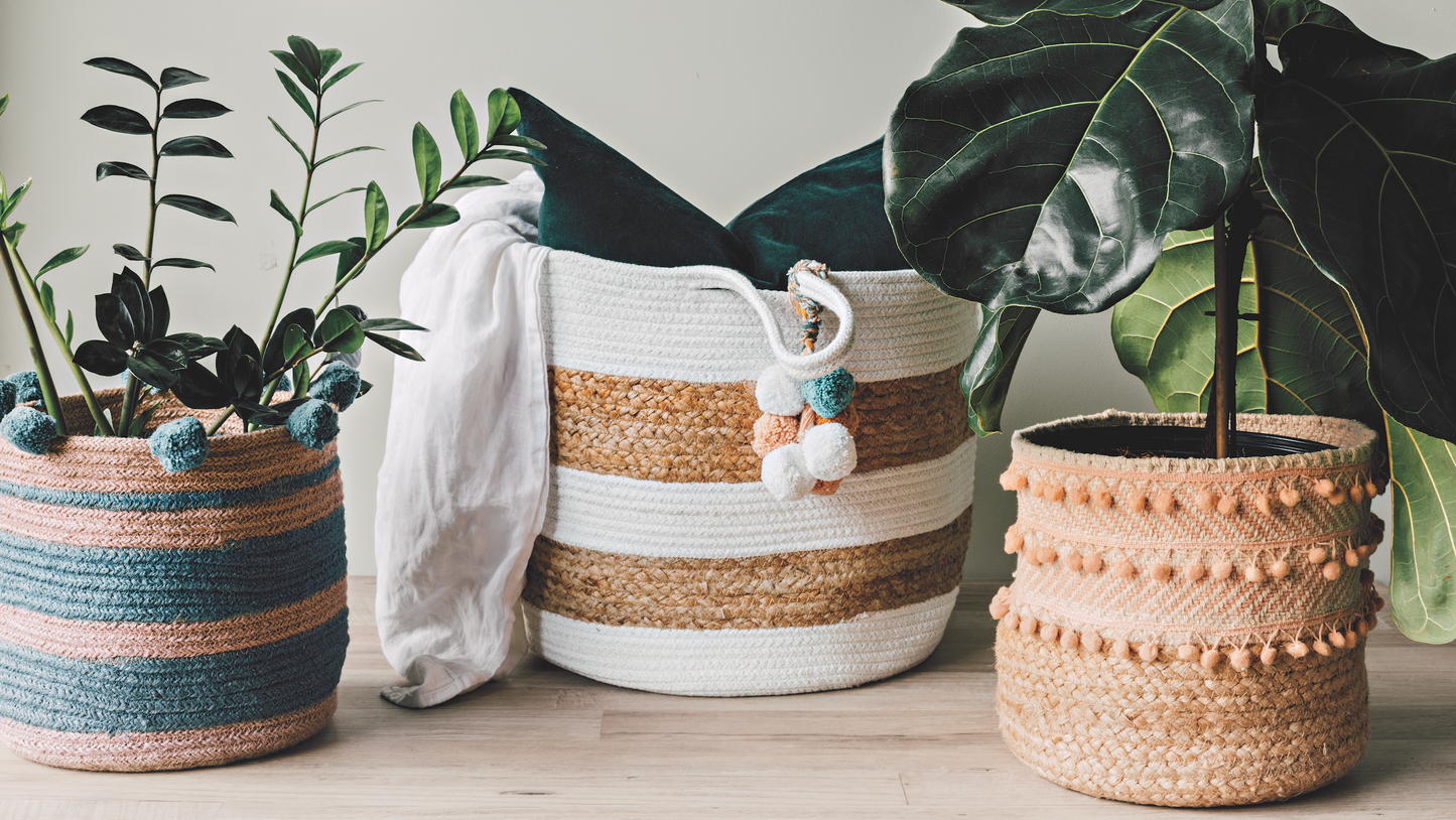 Basket Jute Small Stripe Nectar