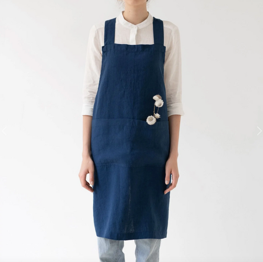 Navy Linen Crossback Apron