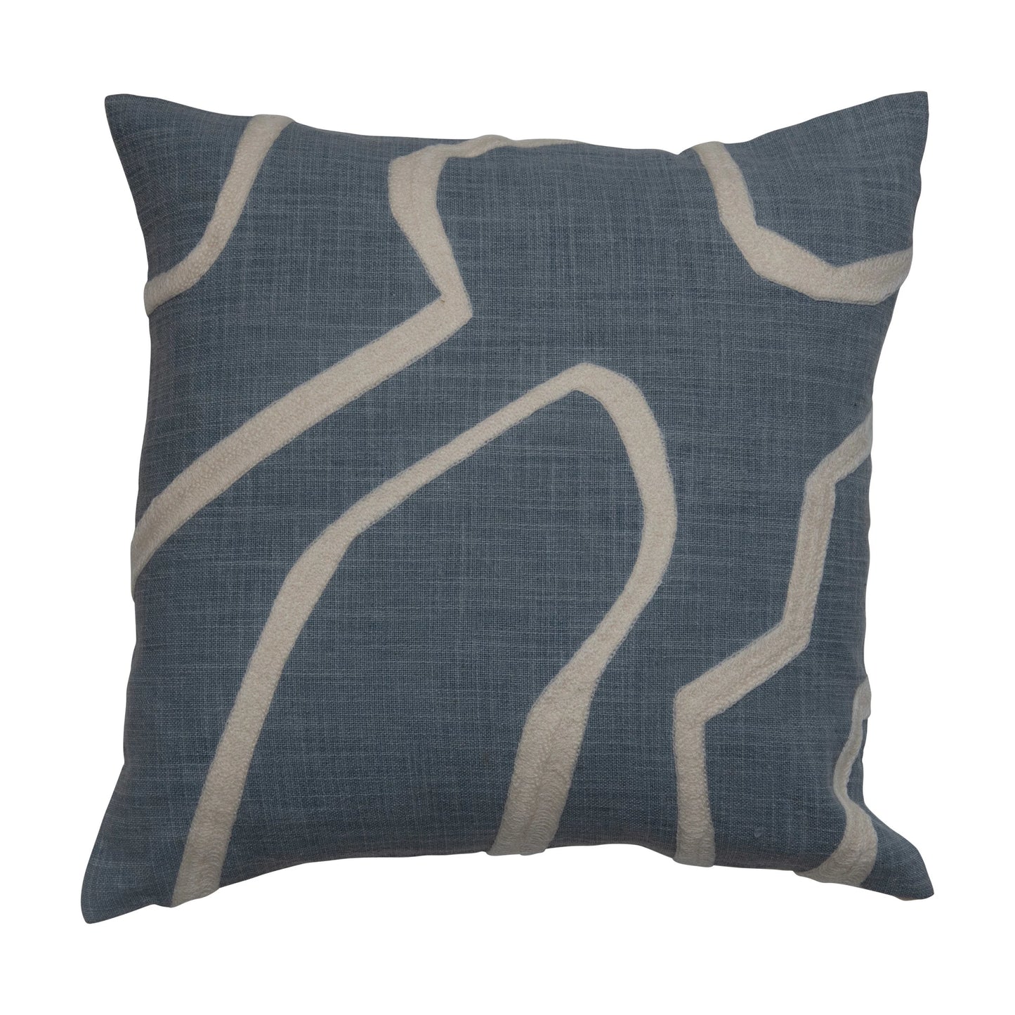 Blue & Cream Embroidered Cotton Pillow Cushion