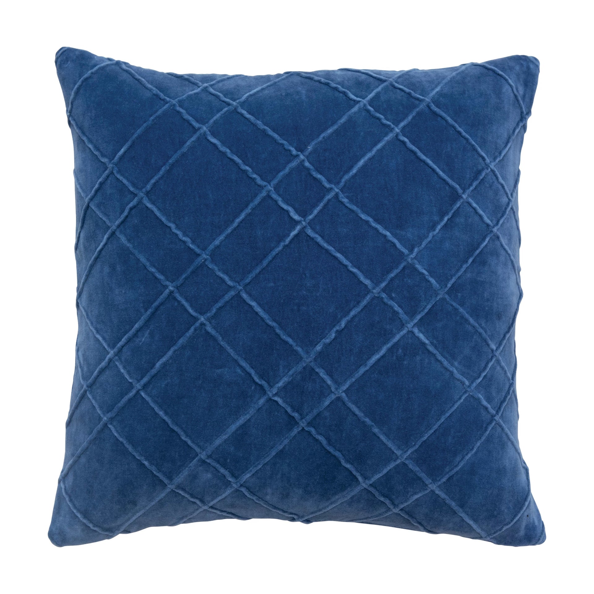 Blue Cotton Velvet Pillow Cushion w Piped Pattern Juxtapose Home