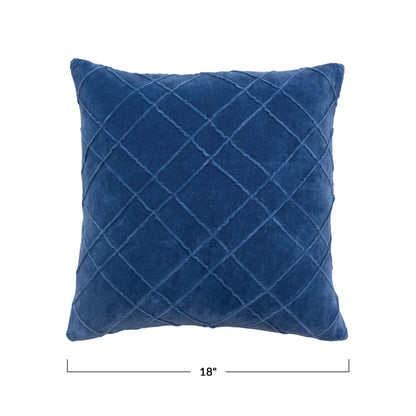 Blue Cotton Velvet Pillow Cushion w/ Piped Pattern