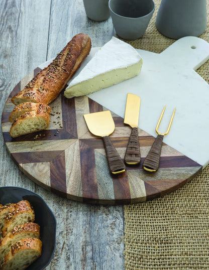 Rattan & Gold Cheese Set