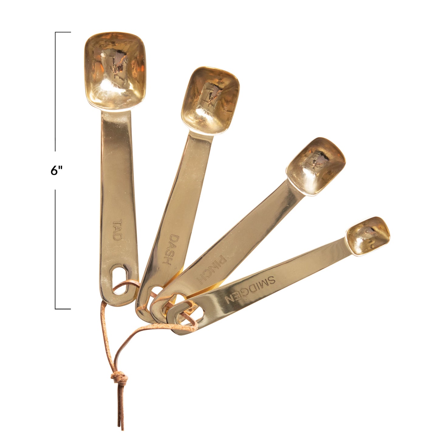 Stainless Steel Square Measuring Spoons w/ Leather Tie Brass Finish