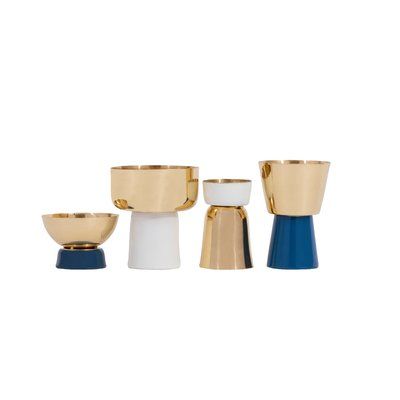 Enamel & Metal Tea Light Holders, Gold & Navy Medium