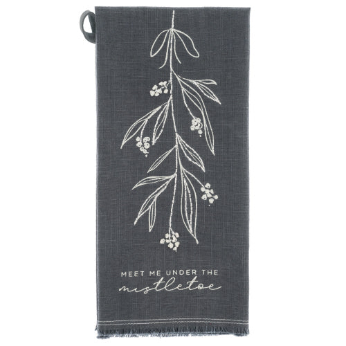 Embroidered Cotton Tea Towel Mistletoe