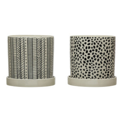 Planter with Saucer Pattern Black & White