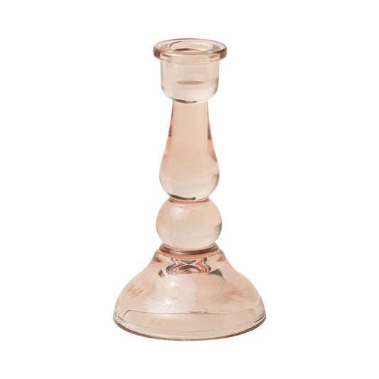 Tall Pink Glass Taper Holder